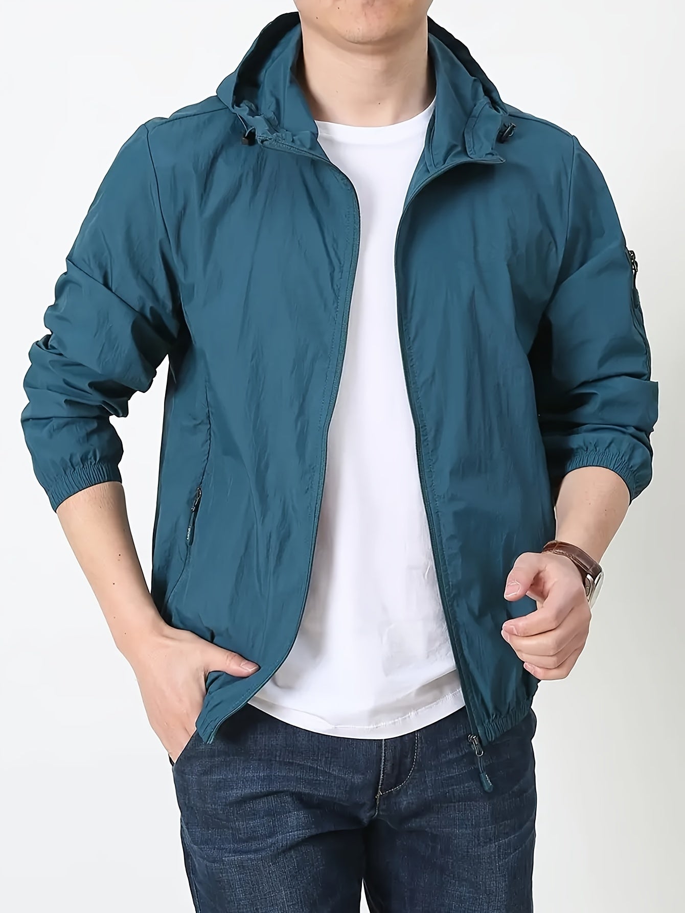 Hooded sun protective jacket for men