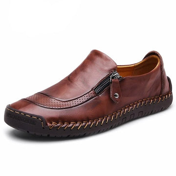 Classic zipper leather moccasins shoes for men