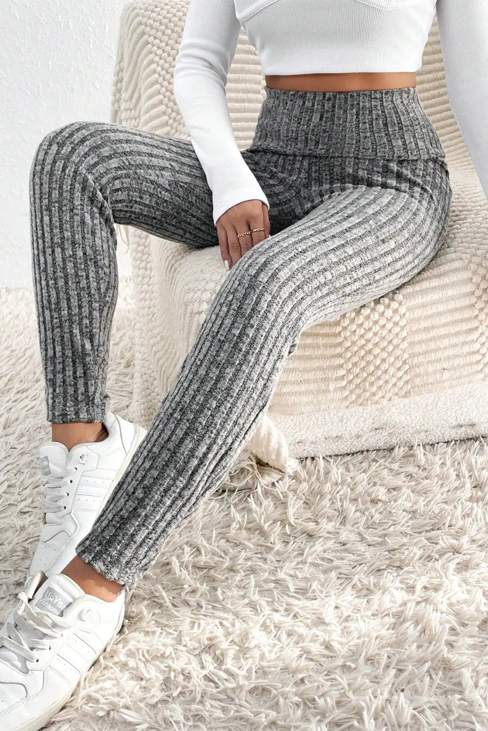 Ribbed High-Waist Leggings for Women | Stretch Fit Athleisure Style | All-Season Wear