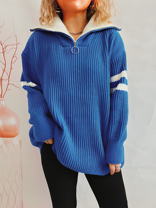 Half zip knitted loose sweater for women