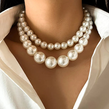 Pearl-embellished double-layer necklace set for women