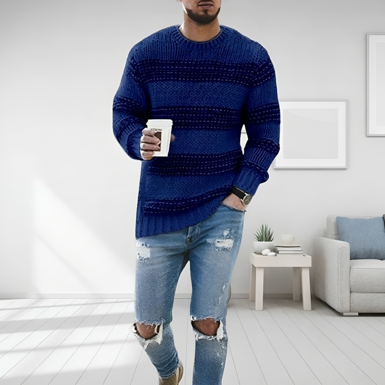 Long-sleeved striped knitted pullover for men