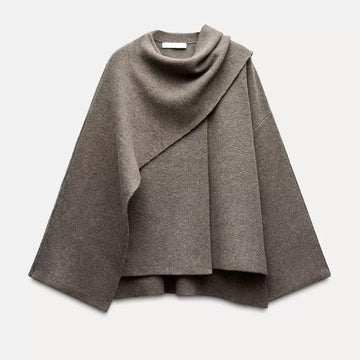 Women’s Cape Coat – Wool Blend – Oversized Fit – Draped Asymmetrical Design