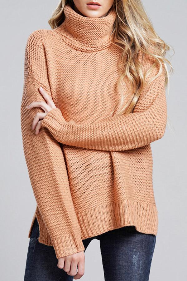 Women’s Turtleneck Sweater – Chunky Knit – Oversized Fit – Ribbed Hem & Cuffs