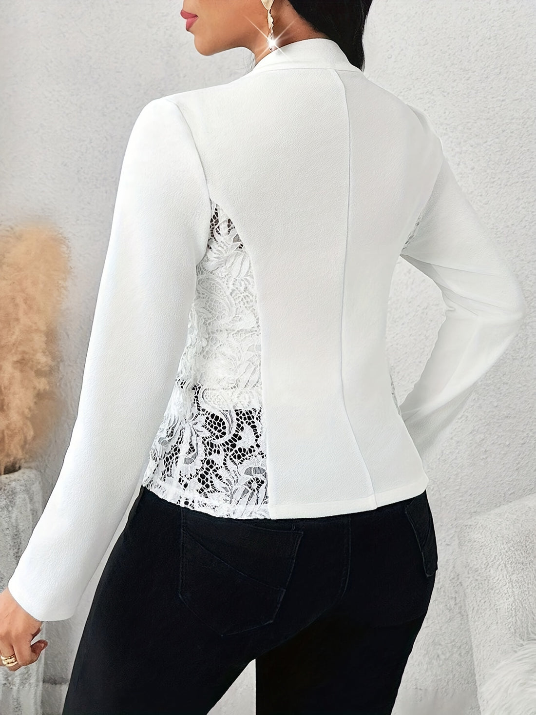 Lace splicing open front jacket for women