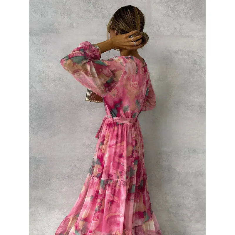 Floral wrap flowy maxi dress for women