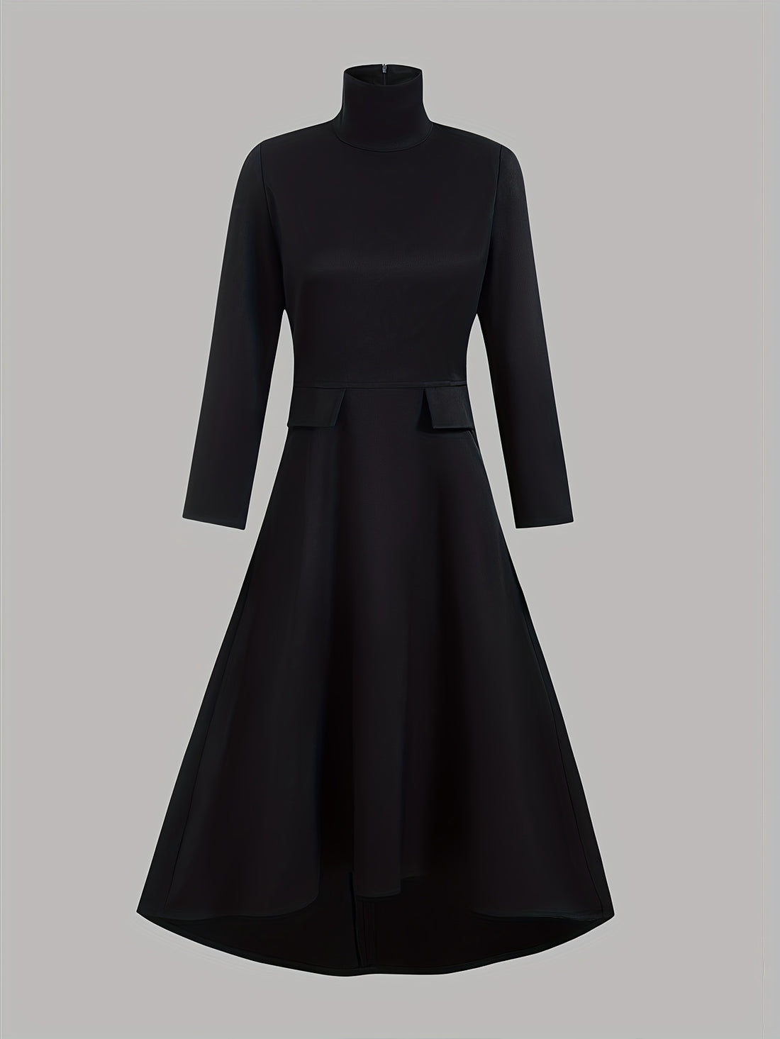 Long-sleeved high-collared midi dress for women