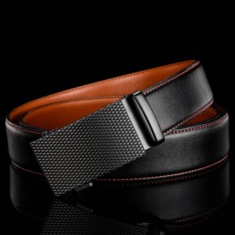 Slide ratchet business leather belt for men