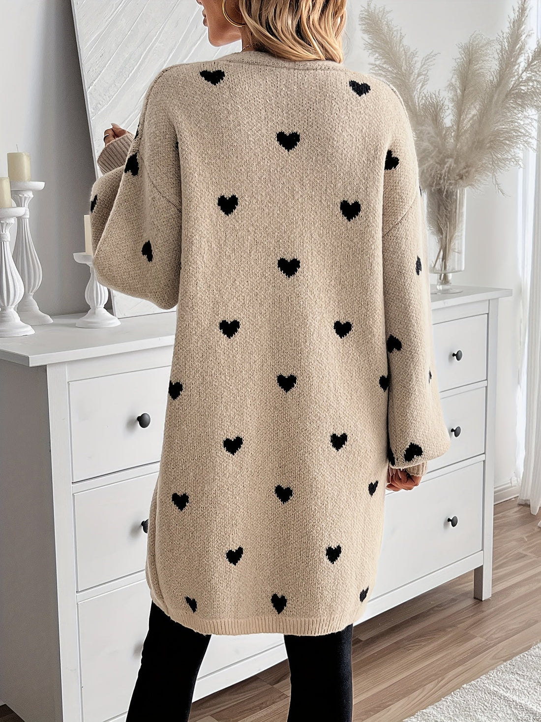 Open front heart design cardigan for women