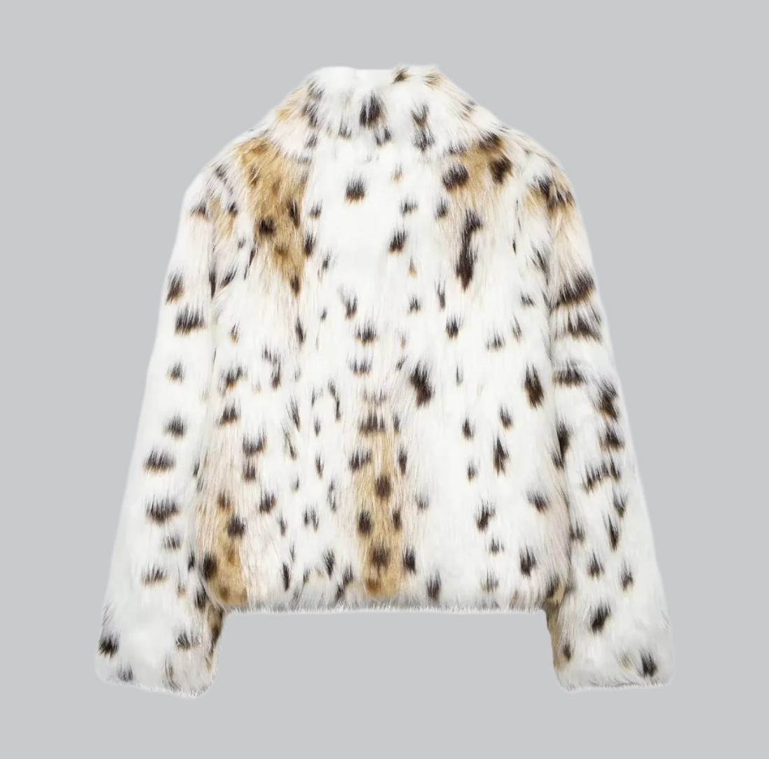 Faux fur effect leopard print jacket for women