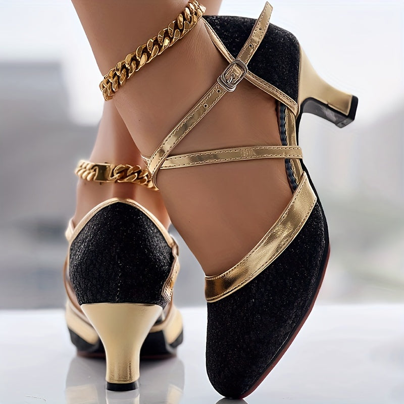 Glitter crisscross buckle strap shoes for women