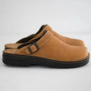 Men’s Leather Slippers – Slip-On Backless Design – Closed Toe – Buckle Strap