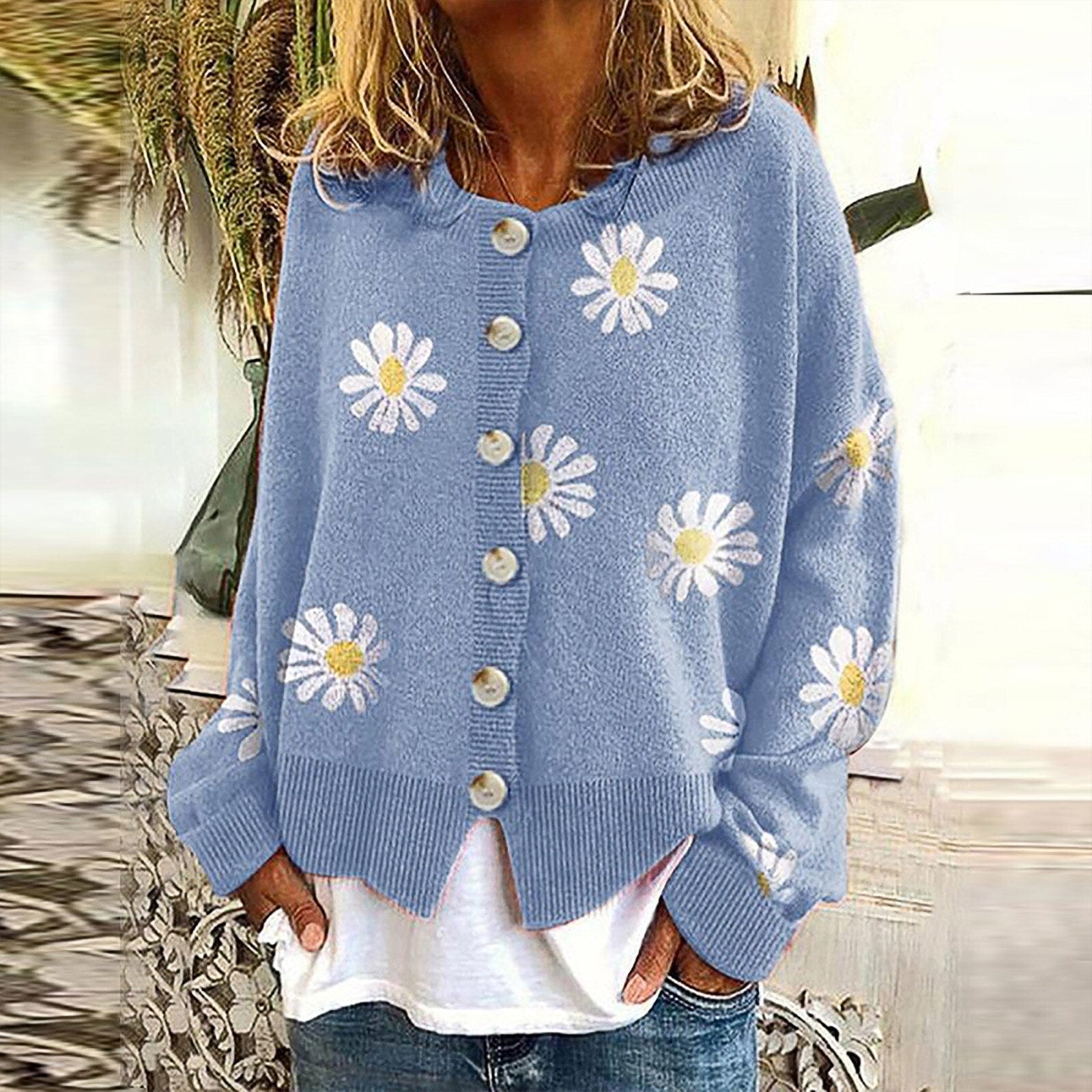 Floral button-up cardigan for women