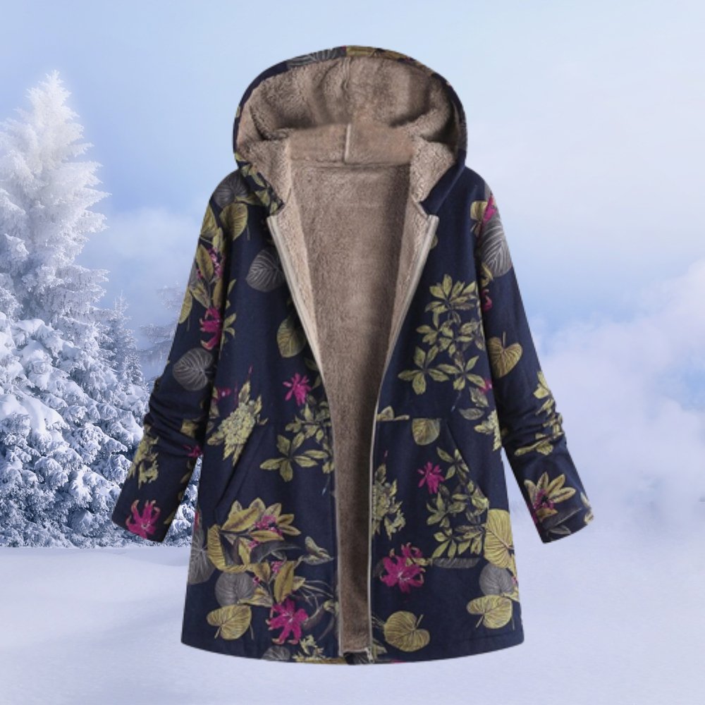 Floral hooded winter coat for women