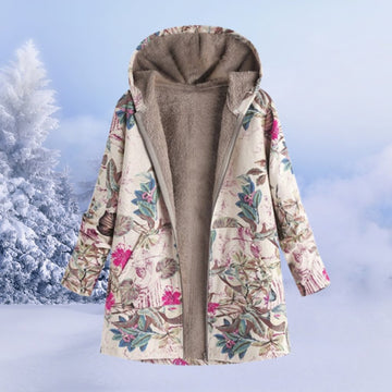 Floral hooded winter coat for women