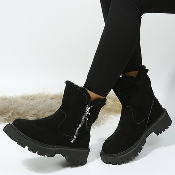 Women’s Ankle Boots – Suede Look – Warm Lined – Side Zip – Non-Slip Rugged Sole