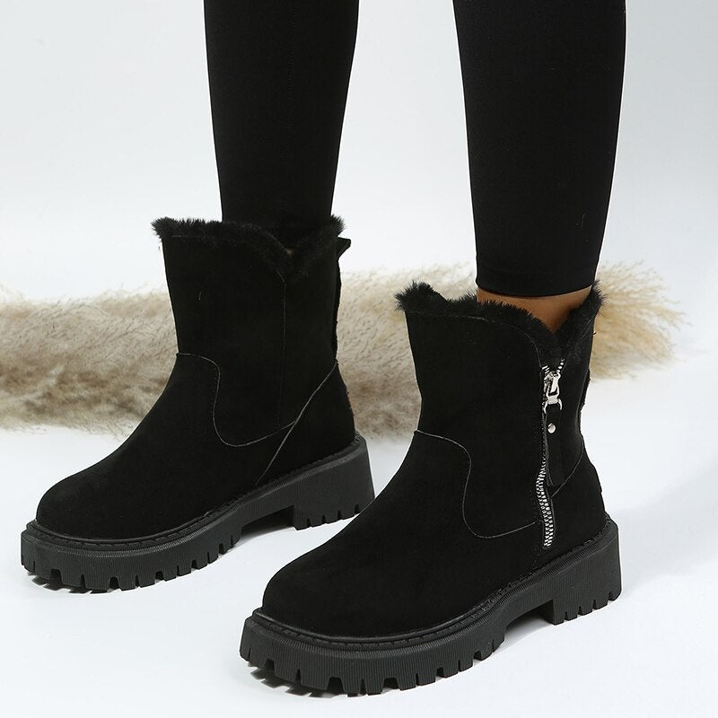Women’s Ankle Boots – Suede Look – Warm Lined – Side Zip – Non-Slip Rugged Sole