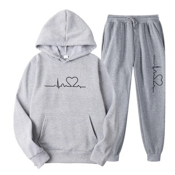Women’s Two-Piece Tracksuit Set – Cotton Blend – Relaxed Fit – Hoodie and Jogger Pants – Graphic Print