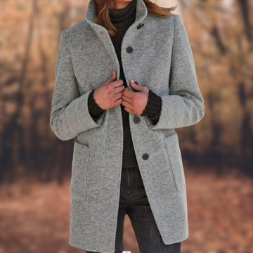Women’s Coat – Wool Blend – Mid-Length Tailored Fit – Button Down with Pockets