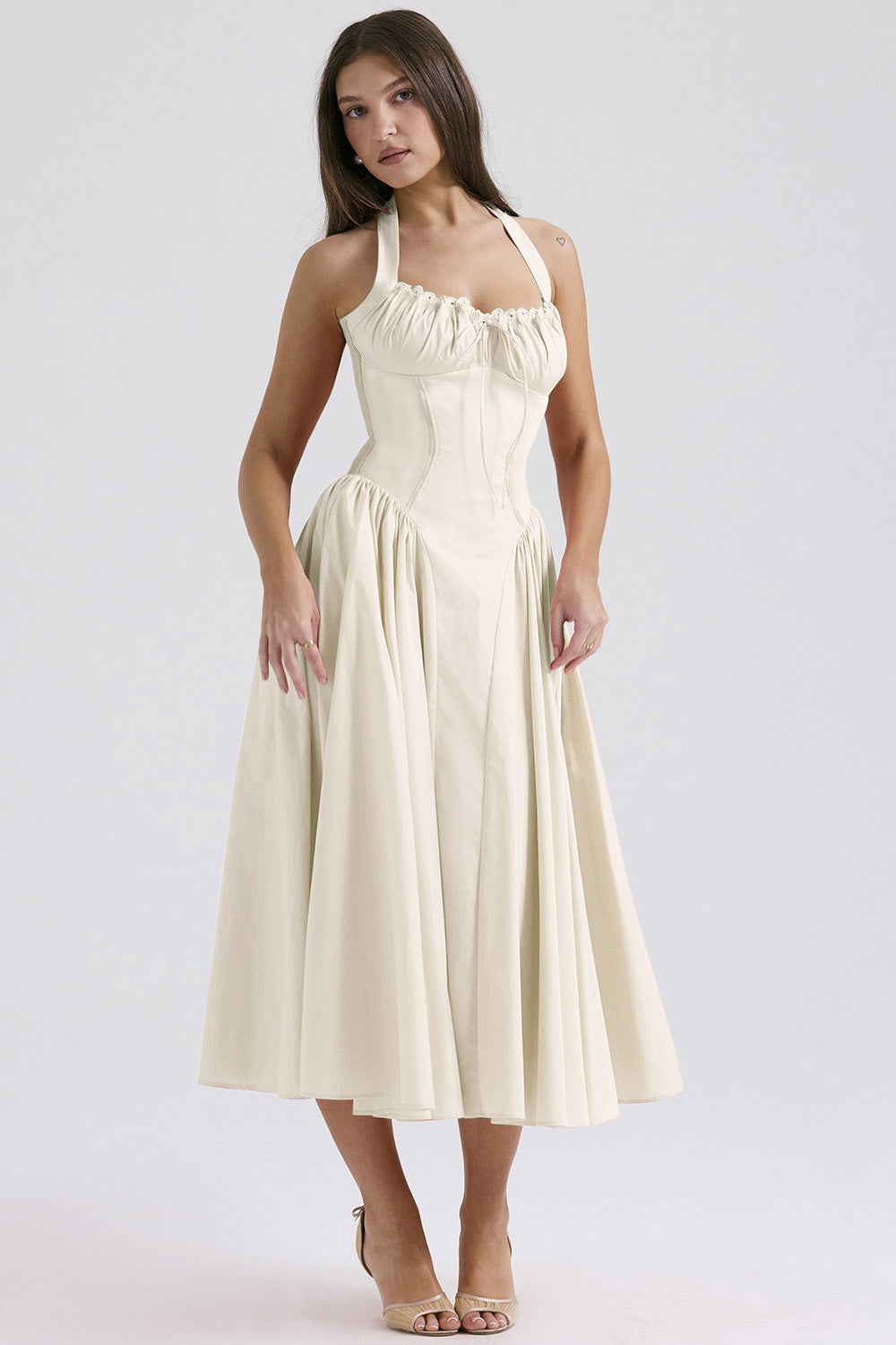 Women's Halter Corset Dress - Ruched Bodice - Full Skirt - Elegant Style