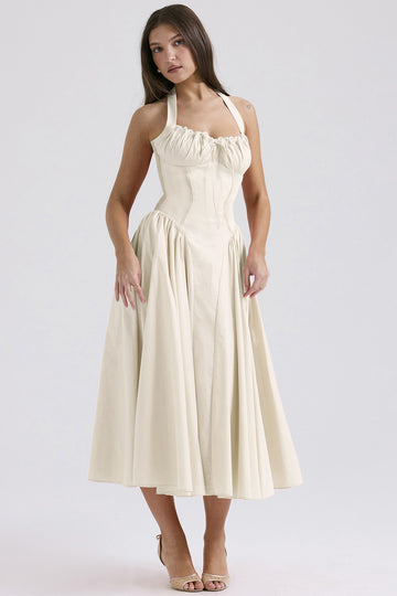 Women's Halter Corset Dress - Ruched Bodice - Full Skirt - Elegant Style