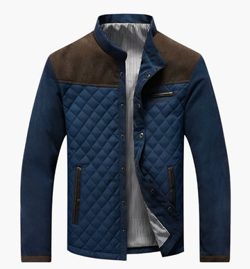 Men’s Quilted Jacket – Regular Fit – Stand Collar – Patchwork Panels – Zip Pockets