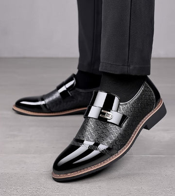 Men's Loafers - Carved Design - Polished Finish - Buckle Detail - Business Casual