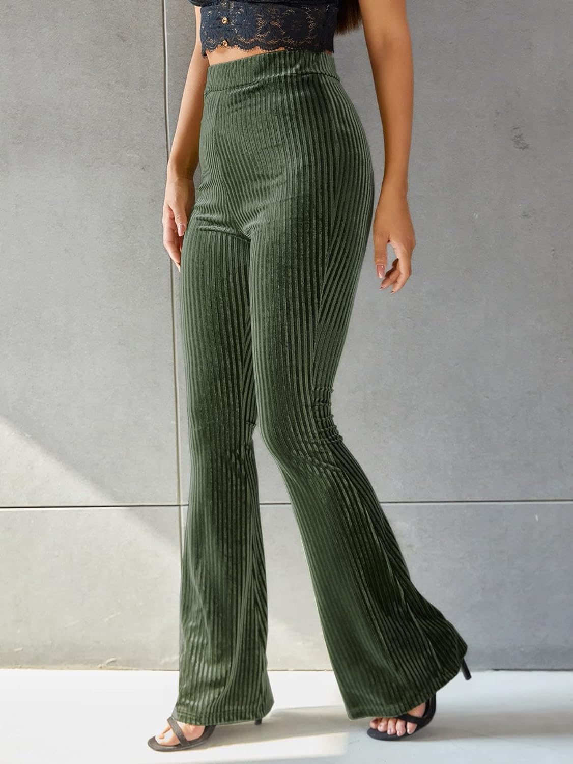 Women’s Flare Pants – High Waist – Corduroy – Full Length – Bell Bottom Fit