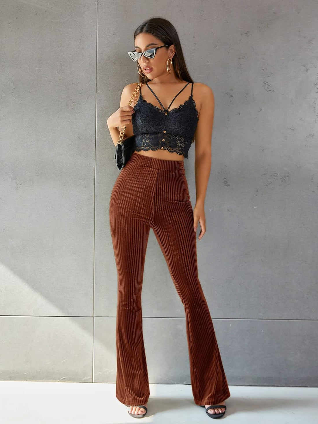 High-waist corduroy flare pants for women