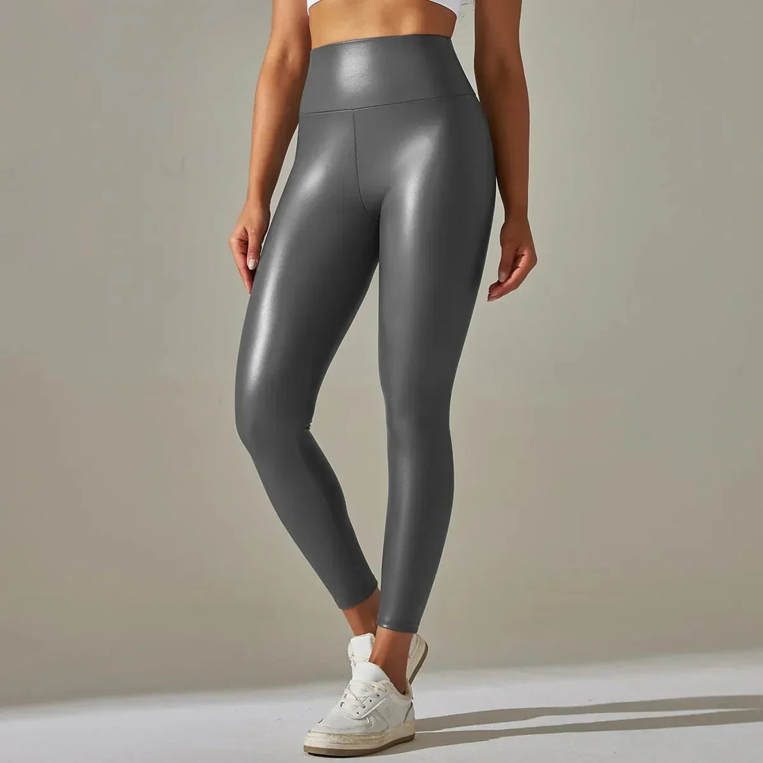 High waisted leather leggings for women