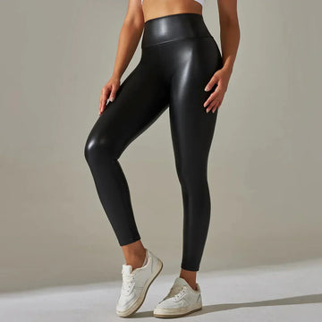 High waisted leather leggings for women