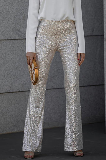 Elastic high-waisted sequin trousers for women