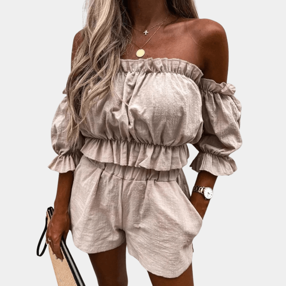 Off-shoulder high waist short two-piece suit for women