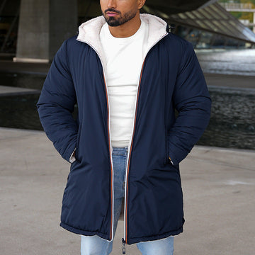 Full zip reversible hoodie winter coat for men