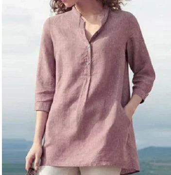 Plain casual three-quarter sleeve top for women