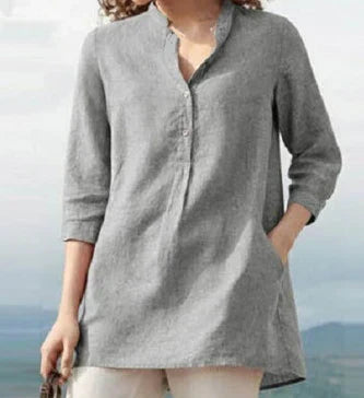 Plain casual three-quarter sleeve top for women