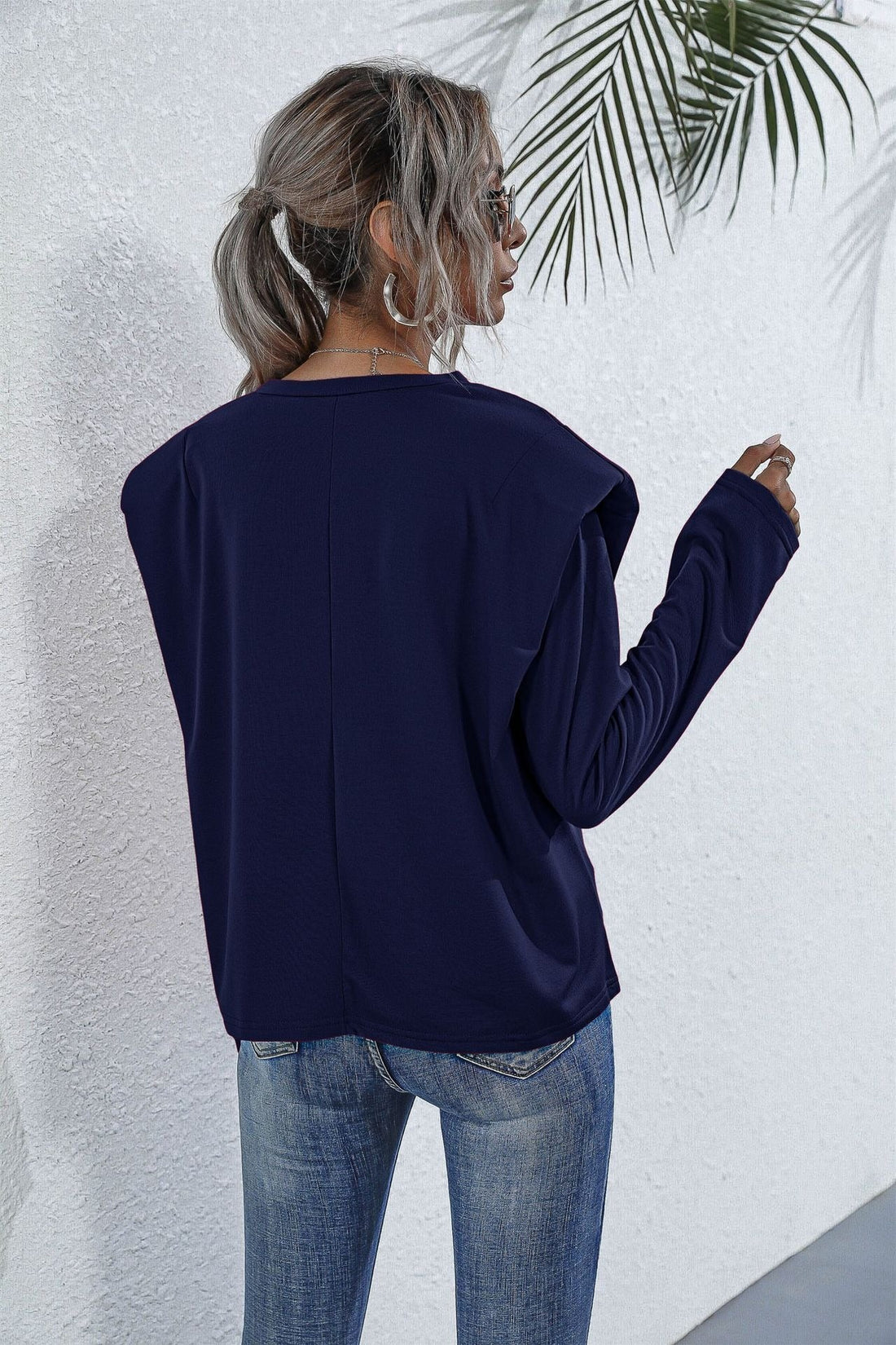 Women’s Sweatshirt – Relaxed Fit – Padded Shoulders – Crew Neck – Long Sleeve Cotton