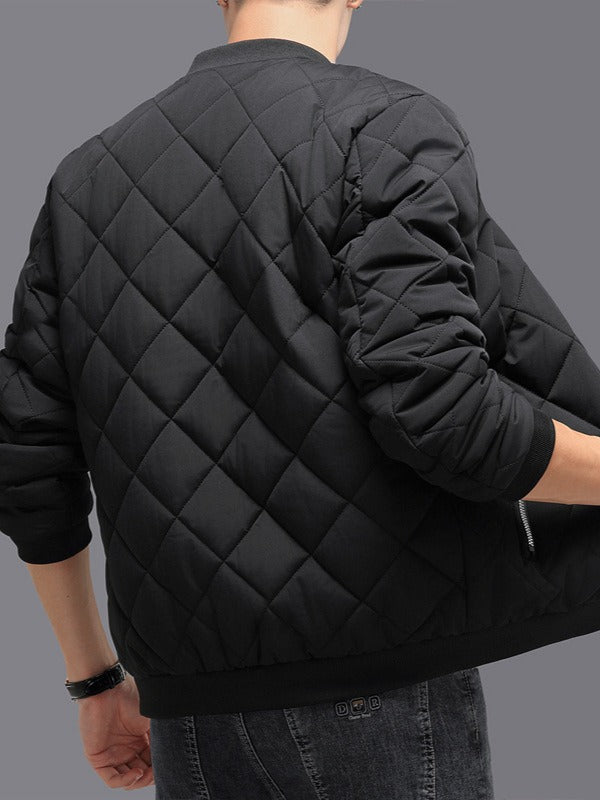 Men’s Quilted Jacket – Tailored Fit – Insulated Fleece Lining – Ribbed Hem and Cuffs