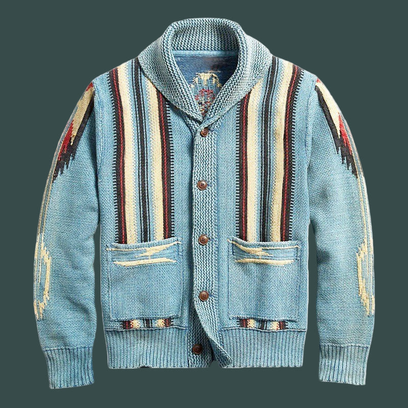Men’s Cardigan – Wool Blend – Shawl Collar – Button Front – Woven Pattern – Relaxed Fit
