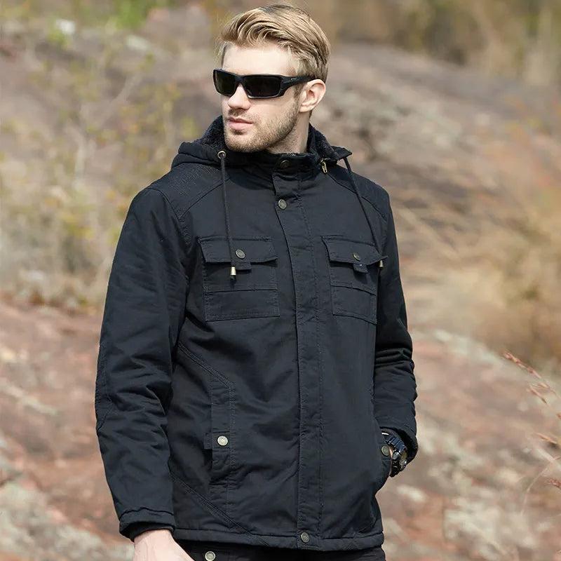 Men’s Jacket – Relaxed Fit – Fleece Lined – Hooded with Drawstring – Flap Pockets