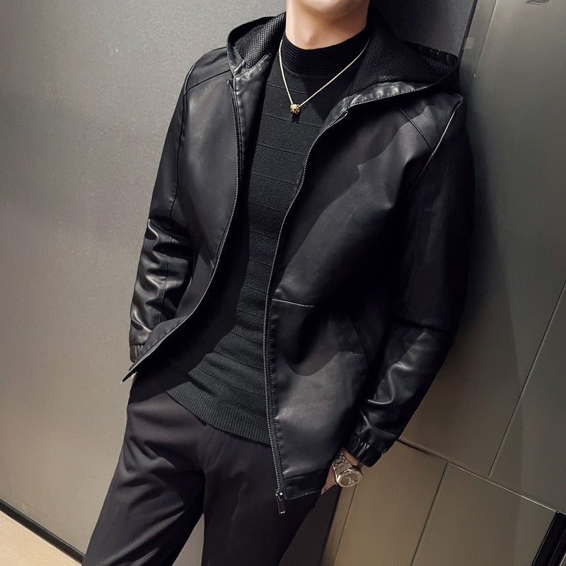 Men’s Hooded Jacket – Slim Fit – Coated Finish – Panel Design – Full Zip – Hip Length