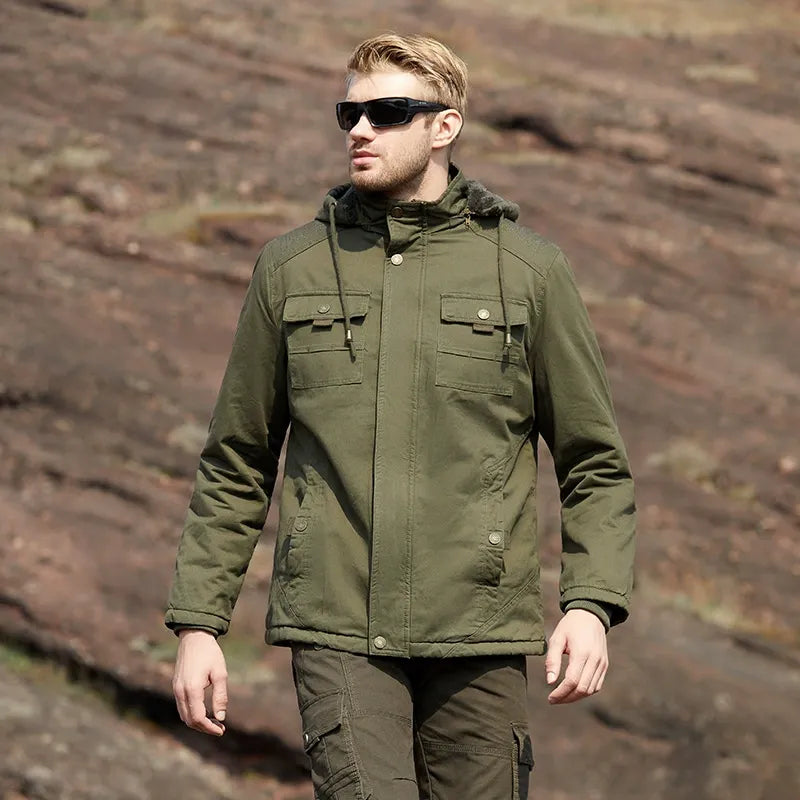 Men’s Jacket – Relaxed Fit – Fleece Lined – Hooded with Drawstring – Flap Pockets