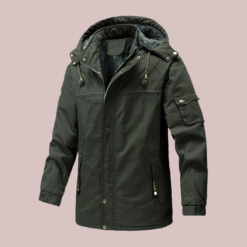 Men’s Hooded Jacket – Slim Fit Mid-Length – Insulated Lining – Outdoor Workwear