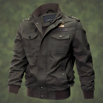 Men’s Bomber Jacket – Relaxed Fit – Military Style – Ribbed Trim – Embroidered Patches
