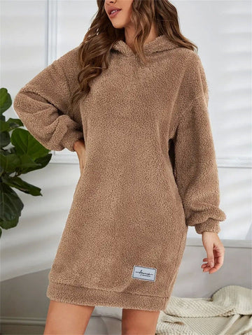 Women’s Hoodie Dress – Fleece Fabric – Oversized Fit – Long Sleeve Lounge Style