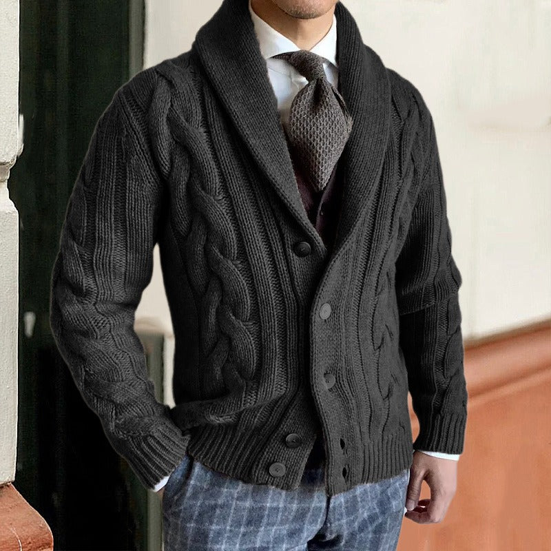 Men’s Cardigan – Cable Knit – Shawl Lapel – Knitted Fabric – Regular Fit – Long Sleeve