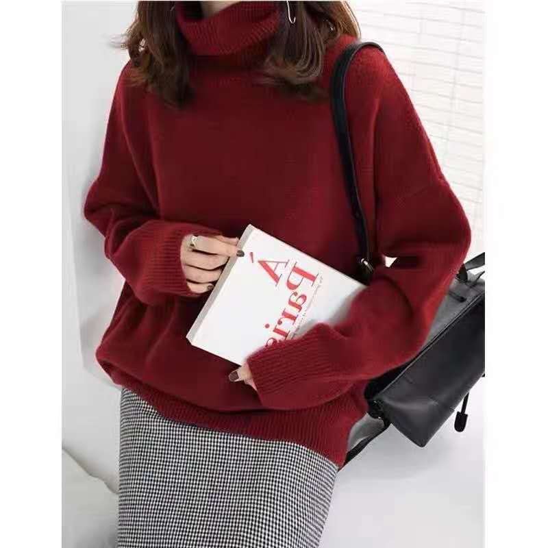 Women’s Turtleneck Sweatshirt – Oversized Relaxed Fit – Knit Fabric – Drawstring Hem