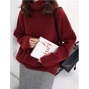 Women’s Turtleneck Sweatshirt – Oversized Relaxed Fit – Knit Fabric – Drawstring Hem