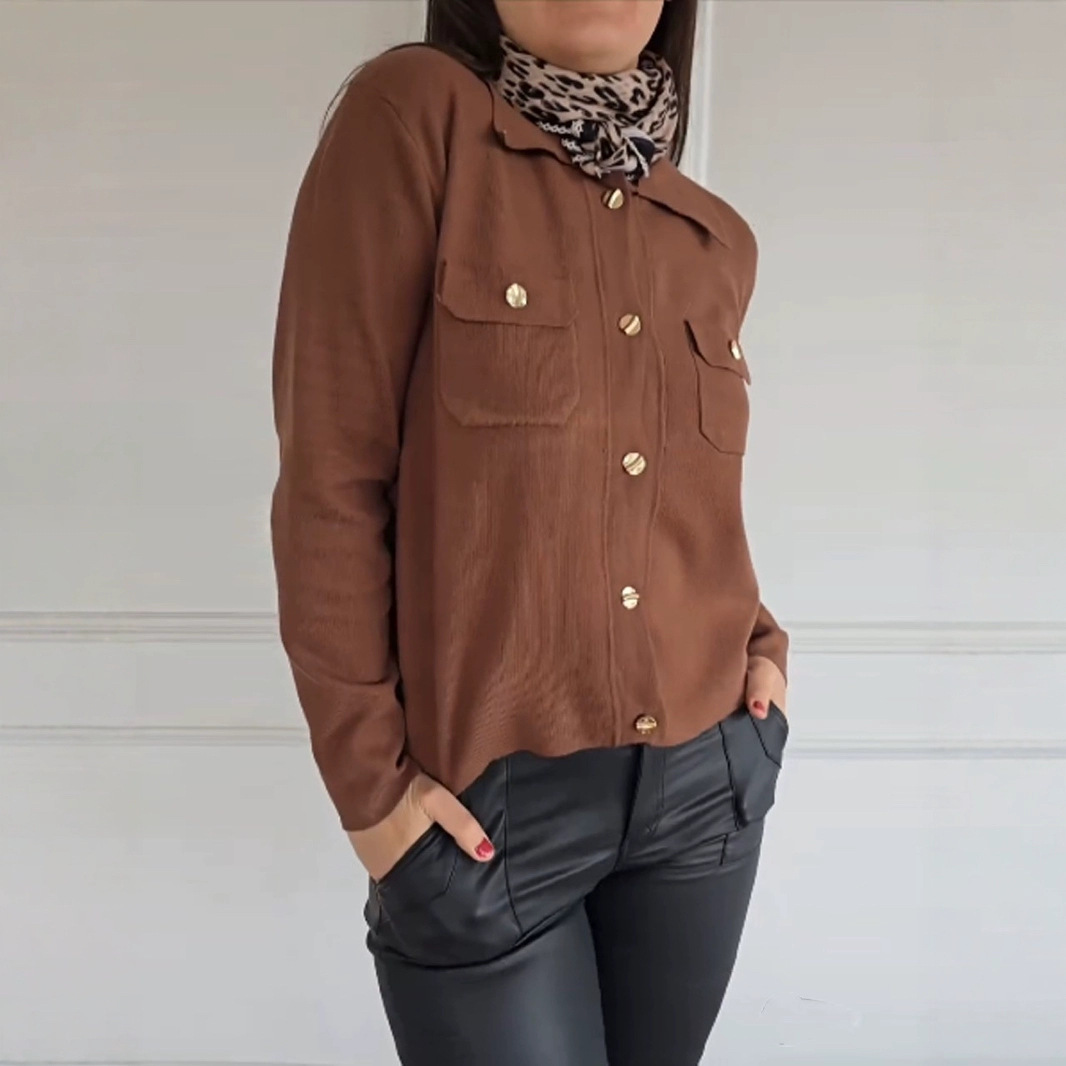 Women’s Cardigan – Corduroy Ribbed Texture – Relaxed Fit – Lapel Collar – Button Front
