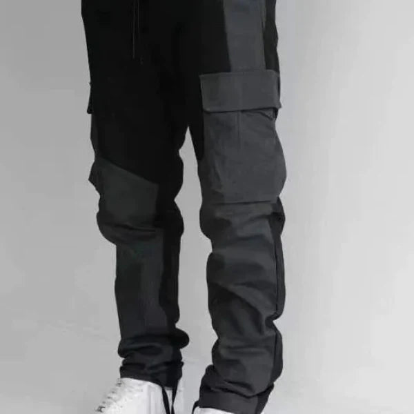 Men's Cargo Pants – Loose Fit – Tapered Leg – Cotton Blend – Patchwork – Utility Pockets